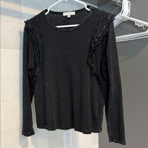 Maeve Black Ruffled Long Sleeve Top